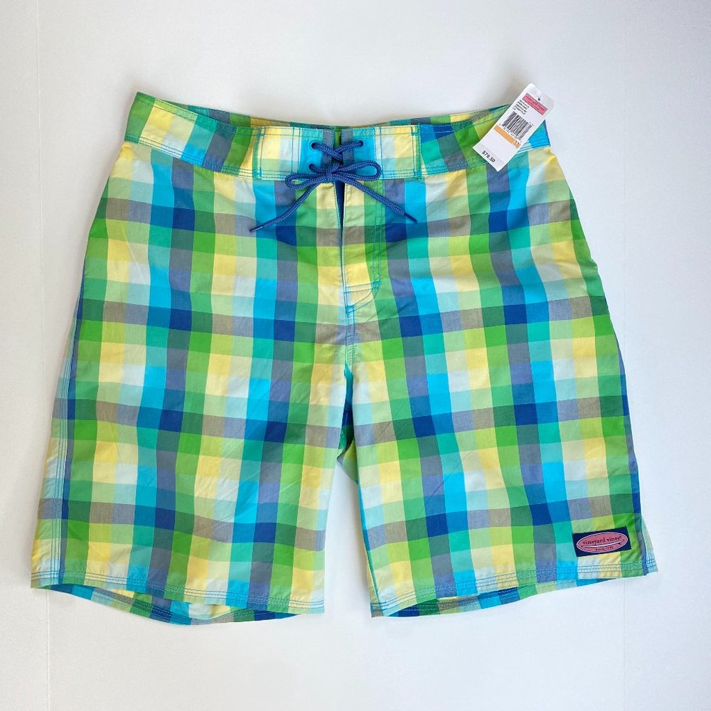 Vineyard Vines Men's Bathing Suit Swim Board Shorts Blue Plaid NWT
